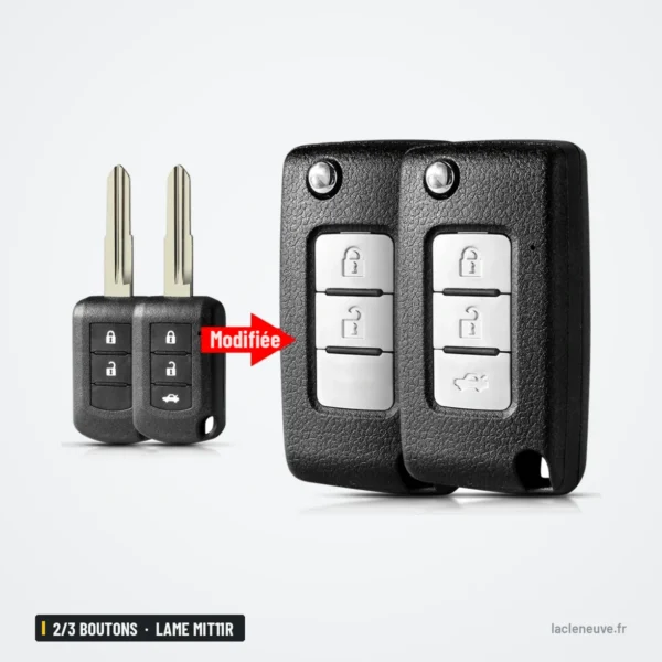 Coque de clé pliante 2/3 boutons pour Mitsubishi Eclipse Cross, lame MIT11R - comparaison clé d'origine et clé transformée