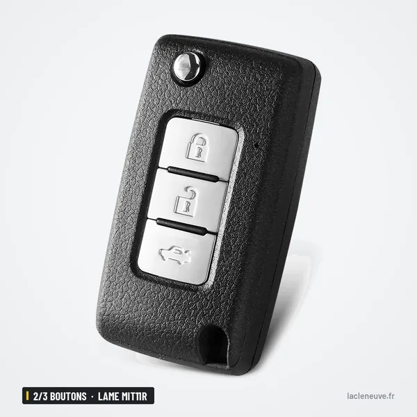 Coque de clé pliante 2/3 boutons pour Mitsubishi Eclipse Cross, lame MIT11R - vue de face, trois boutons alignés