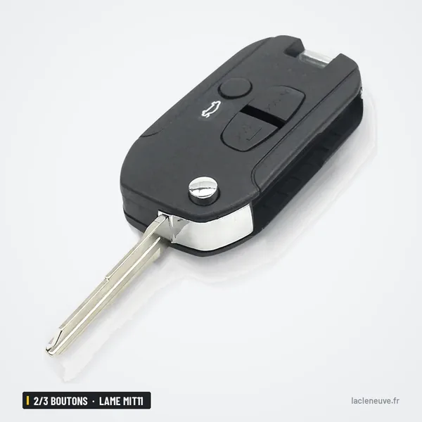 Coque de clé pliante 2/3 boutons pour Mitsubishi Lancer, Outlander, lame MIT11 - vue de profil, lame déployée