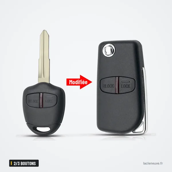 Coque de clé pliante 2/3 boutons pour Mitsubishi Lancer, Outlander, Pajero - deux versions côte à côte, clé droite et pliante