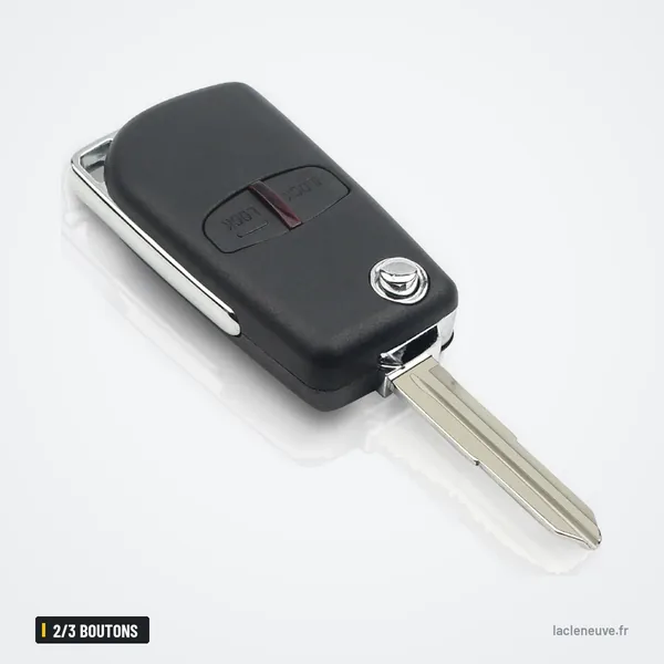 Coque de clé pliante 2/3 boutons pour Mitsubishi Lancer, Outlander, Pajero - lame dépliée, vue de profil