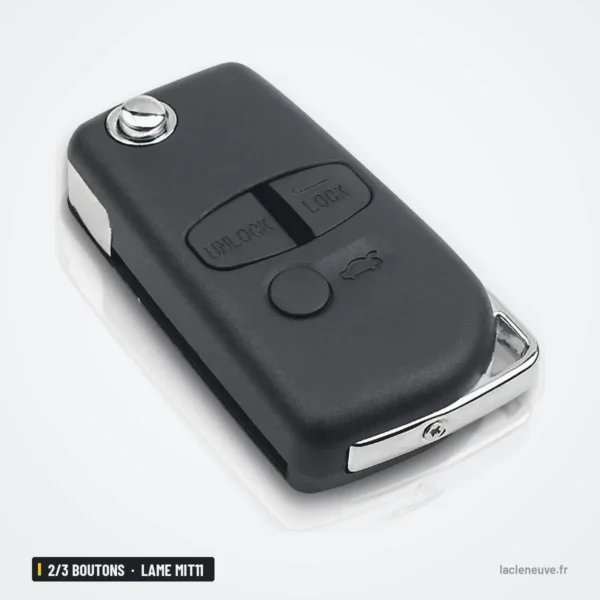Coque de clé pliante 2/3 boutons pour Mitsubishi Outlander, Pajero, lame MIT11 - vue de face, lame repliée