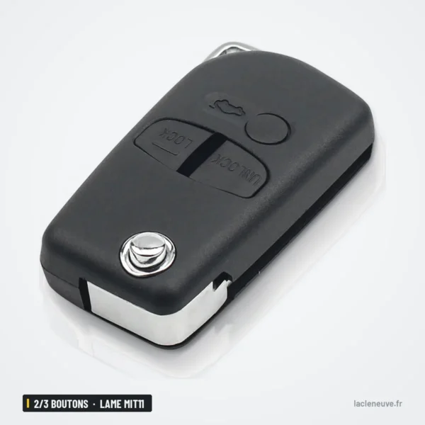 Coque de clé pliante 2/3 boutons pour Mitsubishi Outlander, Pajero, lame MIT11 - vue de face, deux boutons visibles