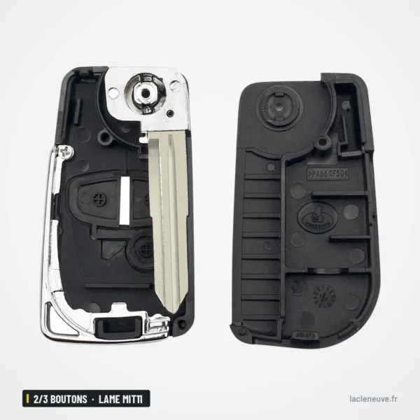 Coque de clé pliante 2/3 boutons pour Mitsubishi Outlander, Pajero, lame MIT11 - coque ouverte, lame et mécanisme visibles