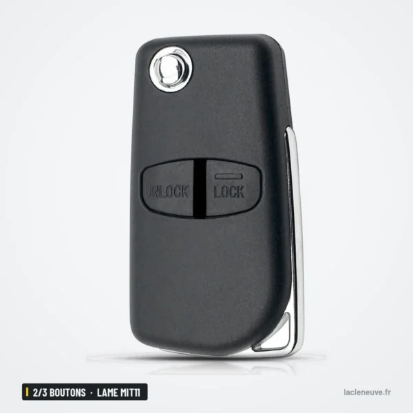 Coque de clé pliante 2/3 boutons pour Mitsubishi Outlander, Pajero, lame MIT11 - vue de face, clé assemblée