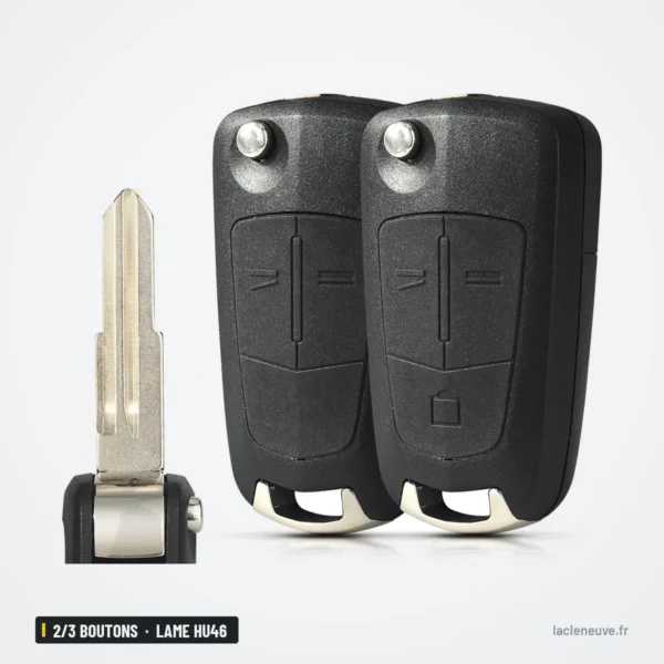 Coque de clé pliante 2/3 boutons pour Opel Antara, Chevrolet Epica, lame HU46 - deux clés et une lame détachée