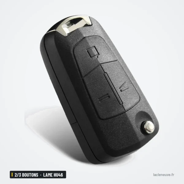 Coque de clé pliante 2/3 boutons pour Opel Antara, Chevrolet Epica, lame HU46 - clé avec lame déployée vue de face