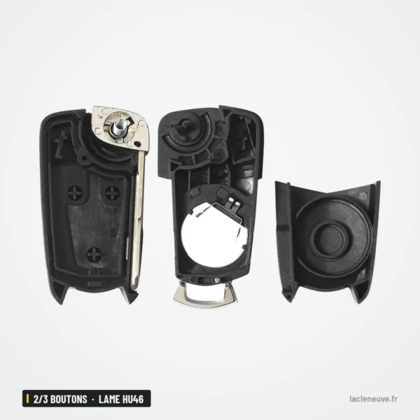 Coque de clé pliante 2/3 boutons pour Opel Antara, Chevrolet Epica, lame HU46 - coque ouverte avec mécanisme interne