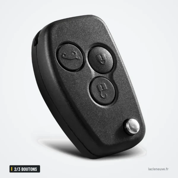 Coque de clé pliante 2/3 boutons pour Renault Clio, Dacia Duster, Logan - vue de face, lame repliée