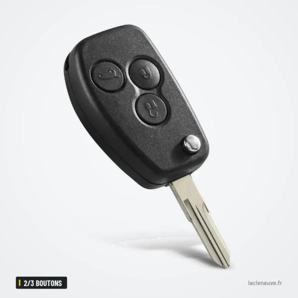 Coque de clé pliante 2/3 boutons pour Renault Clio, Dacia Duster, Logan - vue de profil, lame dépliée