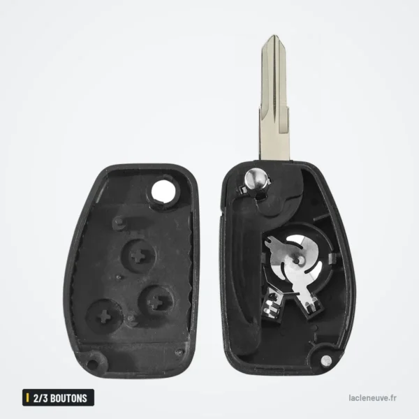 Coque de clé pliante 2/3 boutons pour Renault Clio, Dacia Duster, Logan - coque ouverte avec mécanisme et lame