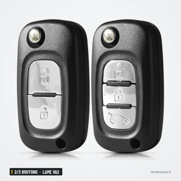 Coque de clé pliante 2/3 boutons pour Renault Clio, Mégane, Kangoo, lame VA2 - deux coques fermées, lame rentrée
