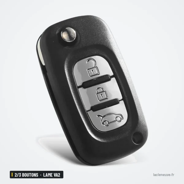 Coque de clé pliante 2/3 boutons pour Renault Clio, Mégane, Kangoo, lame VA2 - lame déployée, trois boutons visibles