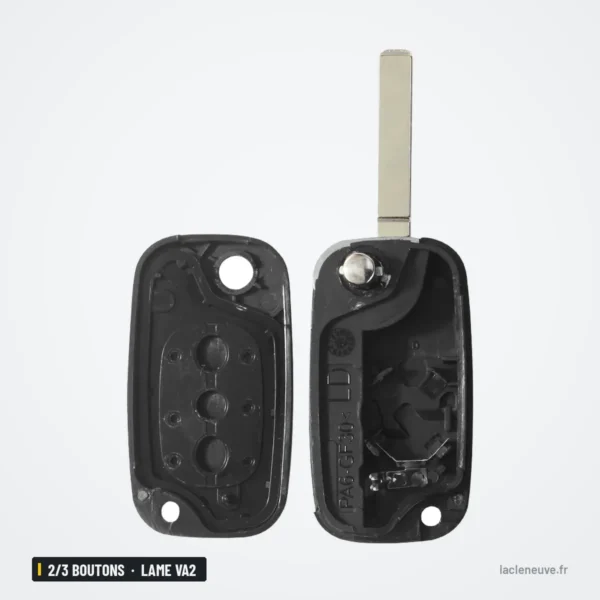 Coque de clé pliante 2/3 boutons pour Renault Clio, Mégane, Kangoo, lame VA2 - coque ouverte, intérieur vide