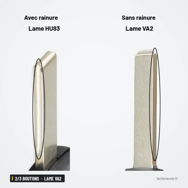 Coque de clé pliante 2/3 boutons pour Renault Clio, Mégane, Kangoo, lame VA2 - comparaison de deux profils de lame