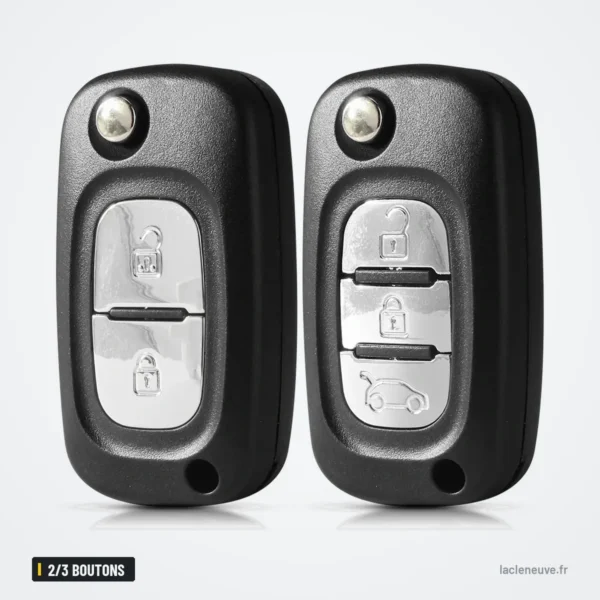 Coque de clé pliante 2/3 boutons pour Renault Clio, Megane, Kangoo, Modus - deux coques identiques posées côte à côte