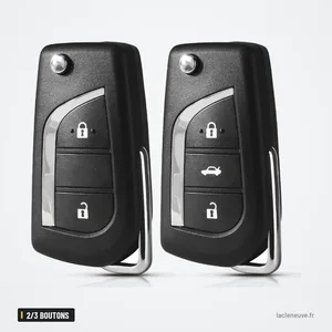 Coque de clé pliante 2/3 boutons pour Toyota Camry, Corolla, Highlander - deux coques pliantes identiques côte à côte Coque de clé pliante 2/3 boutons pour Toyota Camry, Corolla, Highlander - deux coques pliantes identiques côte à côte