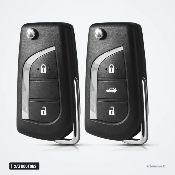 Coque de clé pliante 2/3 boutons pour Toyota Camry, Corolla, Highlander - deux coques pliantes identiques côte à côte