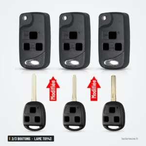 Coque de clé pliante 2/3 boutons pour Toyota Camry, Corolla, Rav4, lame TOY43 - trois versions de coques avec clés modifiées Coque de clé pliante 2/3 boutons pour Toyota Camry, Corolla, Rav4, lame TOY43 - trois versions de coques avec clés modifiées
