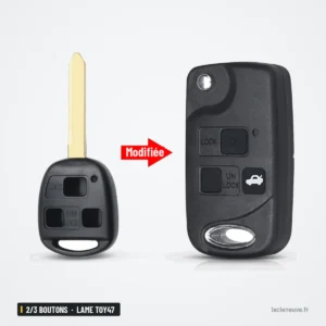 Coque de clé pliante 2/3 boutons pour Toyota Camry, RAV4, Corolla, lame TOY47 - comparaison avant et après transformation Coque de clé pliante 2/3 boutons pour Toyota Camry, RAV4, Corolla, lame TOY47 - comparaison avant et après transformation