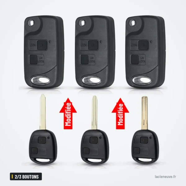 Coque de clé pliante 2/3 boutons pour Toyota Yaris, Corolla, Avensis - trois coques avec clés à lame fixe modifiée