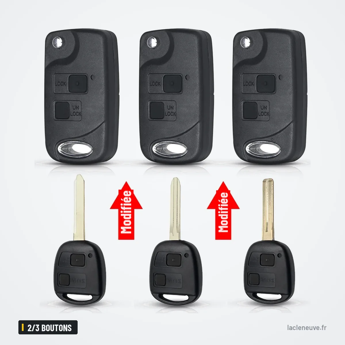 Coque de clé pliante 2/3 boutons pour Toyota Yaris, Corolla, Avensis - trois coques avec clés à lame fixe modifiée
