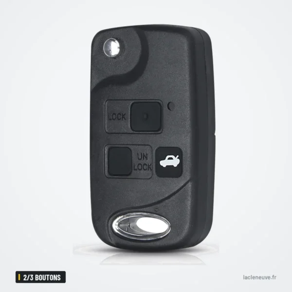 Coque de clé pliante 2/3 boutons pour Toyota Yaris, Corolla, Avensis - vue de face, boutons verrouillage et coffre