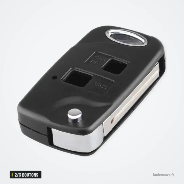 Coque de clé pliante 2/3 boutons pour Toyota Yaris, Corolla, Avensis - vue de face, anneau métallique autour de la lame