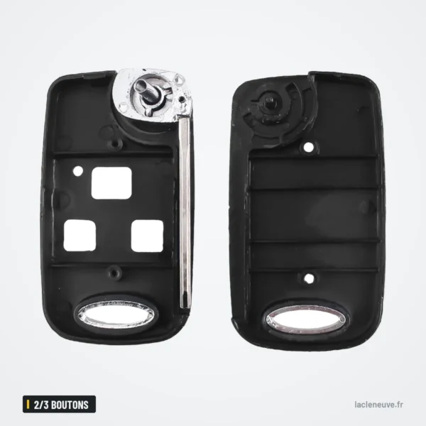 Coque de clé pliante 2/3 boutons pour Toyota Yaris, Corolla, Avensis - coque ouverte, deux faces intérieures côte à côte