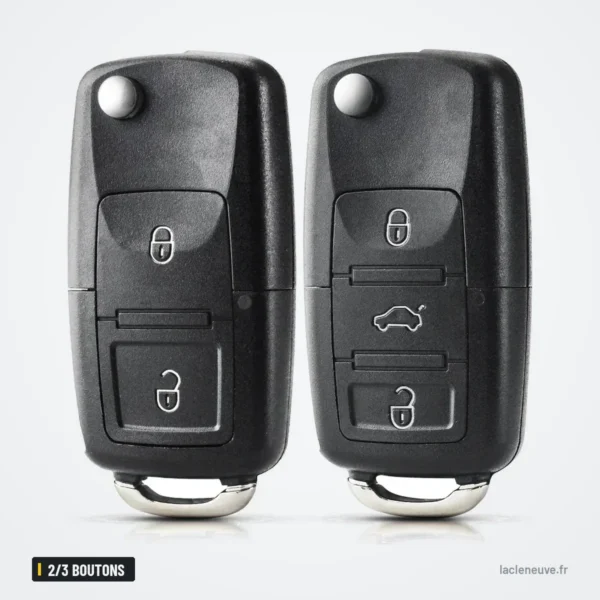 Coque de clé pliante 2/3 boutons pour Volkswagen Golf, Passat, Polo, Seat Leon - deux coques identiques, vue de face