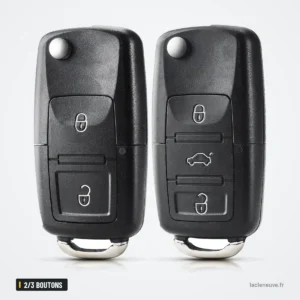 Coque de clé pliante 2/3 boutons pour Volkswagen Golf, Passat - deux coques fermées, comparaison deux et trois boutons Coque de clé pliante 2/3 boutons pour Volkswagen Golf, Passat - deux coques fermées, comparaison deux et trois boutons
