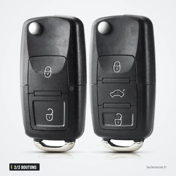 Coque de clé pliante 2/3 boutons pour Volkswagen Golf, Passat - deux coques fermées, comparaison deux et trois boutons
