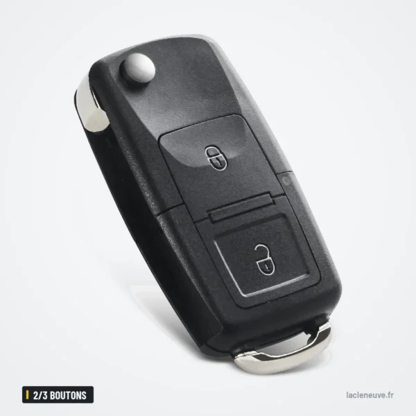 Coque de clé pliante 2/3 boutons pour Volkswagen Golf, Passat, sans lame - clé dépliée vue de dessus, boutons sur le côté