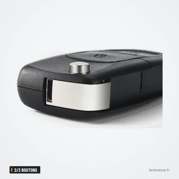 Coque de clé pliante 2/3 boutons pour Volkswagen Golf, Passat, sans lame - clé repliée vue de profil, bouton chromé visible
