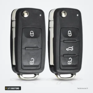 Coque de clé pliante 2/3 boutons pour Volkswagen Golf, Polo, Jetta - deux coques pliantes côte à côte, avant et arrière