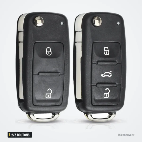Coque de clé pliante 2/3 boutons pour Volkswagen Golf, Polo, Jetta - deux coques pliantes côte à côte, avant et arrière