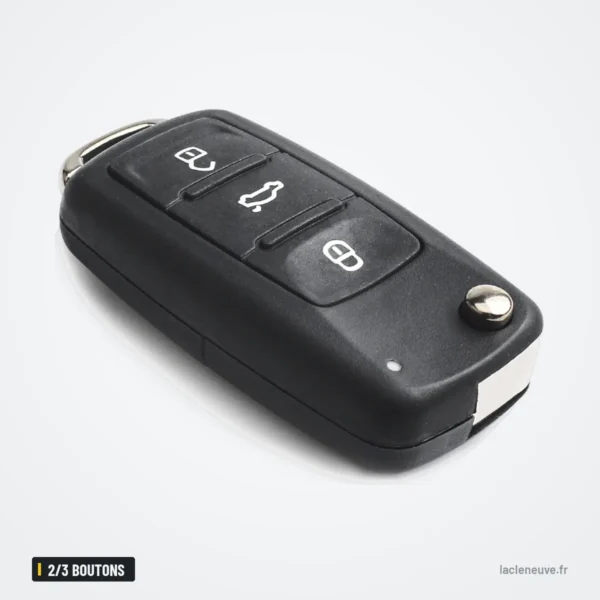 Coque de clé pliante 2/3 boutons pour Volkswagen Golf, Polo, Jetta, Tiguan - coque à boutons, vue de face, lame cachée