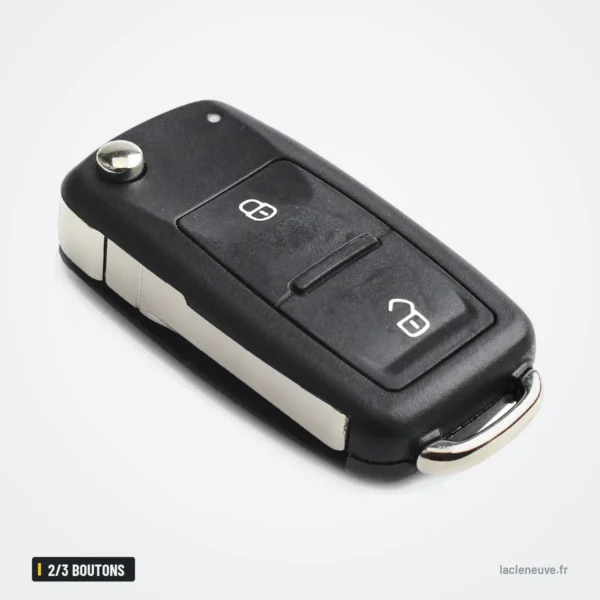 Coque de clé pliante 2/3 boutons pour Volkswagen Golf, Polo, Jetta, Tiguan - coque fermée, lame rentrée, vue de dos
