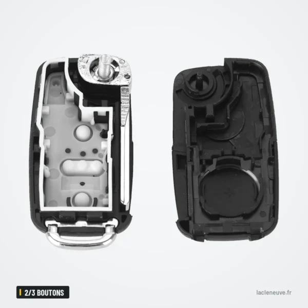 Coque de clé pliante 2/3 boutons pour Volkswagen Golf, Polo, Jetta, Tiguan - coque ouverte, mécanisme et barillet visibles