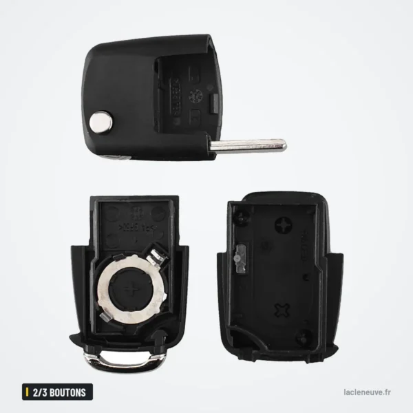Coque de clé pliante 2/3 boutons pour Volkswagen Golf, Polo, Jetta, Tiguan - coque démontée en plusieurs pièces, vue éclatée