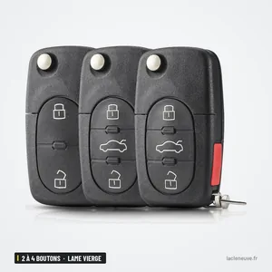 Coque de clé pliante 2 à 4 boutons pour Audi A3, A4, S4, lame vierge incluse - trois coques à lame déployée, boutons visibles