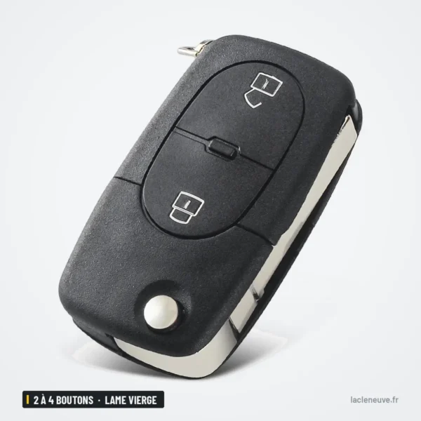 Coque de clé pliante 2 à 4 boutons pour Audi A3, A4, S4, lame vierge incluse - coque pliée, vue de profil, anneau visible