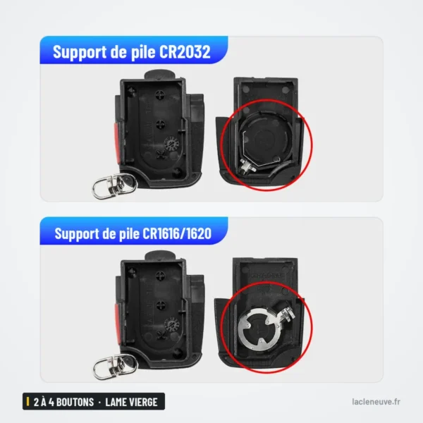 Coque de clé pliante 2 à 4 boutons pour Audi A3, A4, S4, lame vierge incluse - comparaison de deux supports de pile
