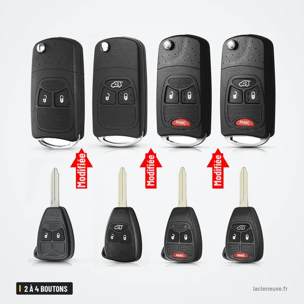 Coque de clé pliante 2 à 4 boutons pour Chrysler Sebring, Dodge Avenger - comparaison de quatre modèles avant transformation