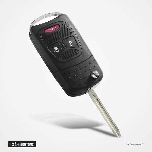 Coque de clé pliante 2 à 4 boutons pour Chrysler Sebring, Dodge Avenger - vue de profil, lame dépliée