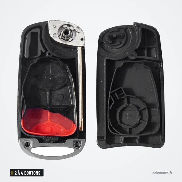 Coque de clé pliante 2 à 4 boutons pour Chrysler Sebring, Dodge Avenger - coque ouverte, mécanisme et pile visibles