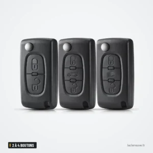 Coque de clé pliante 2 à 4 boutons pour Citroën C3, C4, C5, Peugeot 407 - trois coques pliantes côte à côte