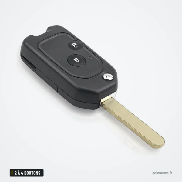 Coque de clé pliante 2 à 4 boutons pour Honda Accord, Civic, CR-V, Pilot - vue de trois quarts, deux boutons