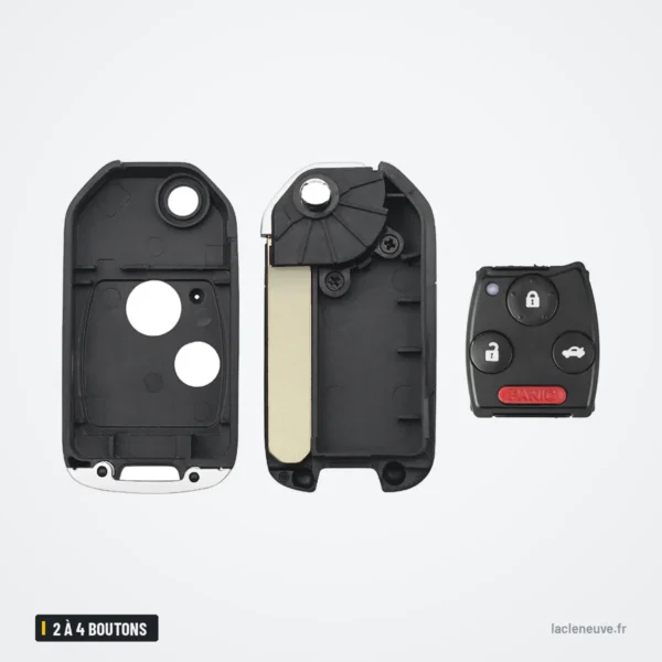 Coque de clé pliante 2 à 4 boutons pour Honda Accord, Civic, CR-V, Pilot - coque démontée en trois parties