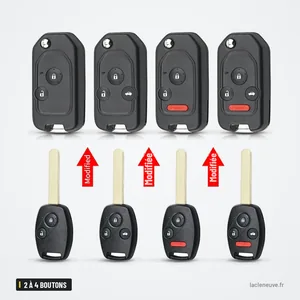 Coque de clé pliante 2 à 4 boutons pour Honda Accord, Civic, CRV, Pilot - comparaison de quatre variantes modifiées